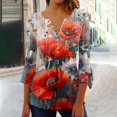 thumbnail image 5 of Vestido de Verano de Manga Larga Botón Casual Flor Impresión Plisado Cuerno de Cintura 3/4 Mangas Cuello en V, 5 of 5