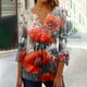 thumbnail image 2 of Vestido de Verano de Manga Larga Botón Casual Flor Impresión Plisado Cuerno de Cintura 3/4 Mangas Cuello en V, 2 of 5