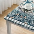 thumbnail image 4 of nygtbtfer Coastal Beach  Tablecloth Nautical Ocean Seashell Coral Starfish Elastic Edge Fitted Plastic Table Cover,Oil Proof for Dinner,Outdoor, Picnic,  Aqua Blue Summer White, 4 of 7