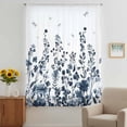 thumbnail image 3 of Blue Botanical Sheer Curtains 54 Inches Long, Dragonfly Flower Leaf Retro Ink Style Light Filering Curtains, Breathable Simi Curtain Privacy Drapes for Kitchen Bathroom Small Window Treatment, 3 of 9