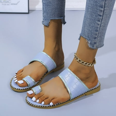 

Women Sandals Clearance 2023! Pejock Women s Flip-Flops Extremely Comfy Slides Sandals New Solid Color Sequin Edge Casual Slipper Toe Sandals Summer Athletic Outdoor Beach Sandals