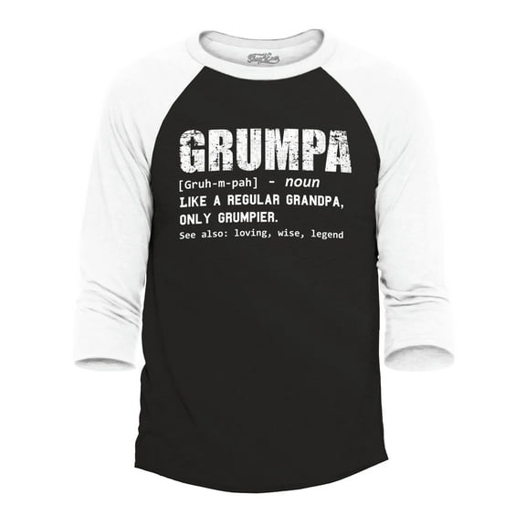 Shop4Ever Men's Grumpa Definition Grumpy Grandpa Raglan Baseball Shirt Small Black/White