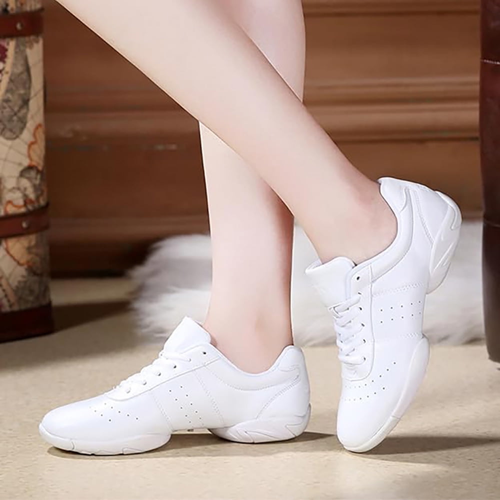 kkdom White Cheerleading Shoes Athletic Dance Sport Training Shoes Competition Tennis Sneakers Cheer Shoes Size 6