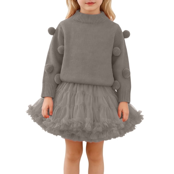 REDARER Girls Sweater Dress Two Piece Set Crewneck Puffy Skirt Outfit for Autumn Winter,3-4 Years