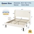 thumbnail image 2 of Queen Size Velvet Upholstered Platform Bed Frame with Vertical Channel Tufted Wingback Headboard, Strong Wooden Slats, Cream White, 2 of 8