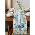 thumbnail image 4 of Sea Turtle Ocean Table Runner Cotton Linen 60 Inch Holiday Dresser Scarves, Summer Beach Coastal Coral Wooden Tablerunner for Kitchen Coffee Dining Bedroom Living Room Dinner Scarf Décor 13''x60'', 4 of 9
