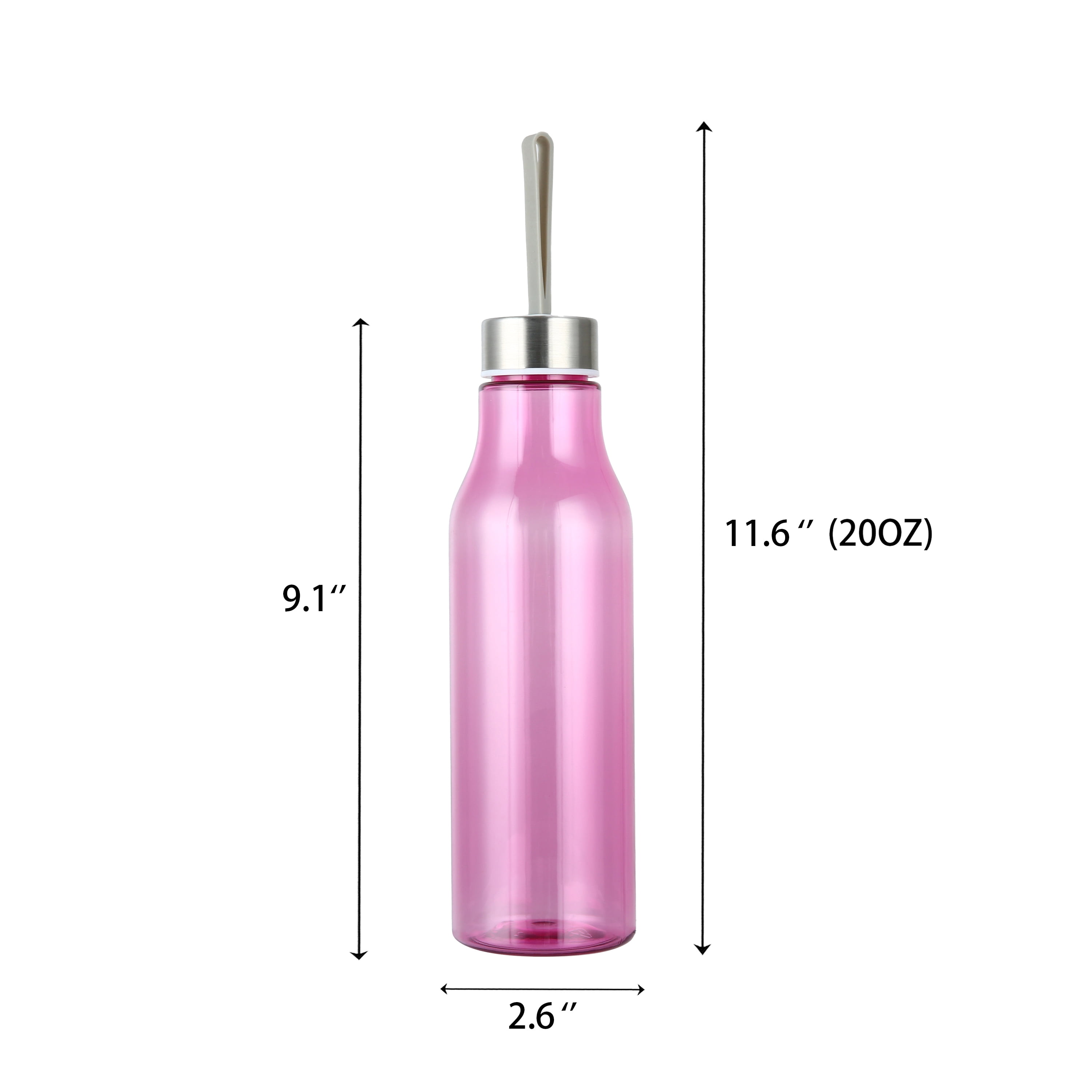 Mainstays 20oz Plastic Water Bottle with Stainless Steel Screw on Lid Purple