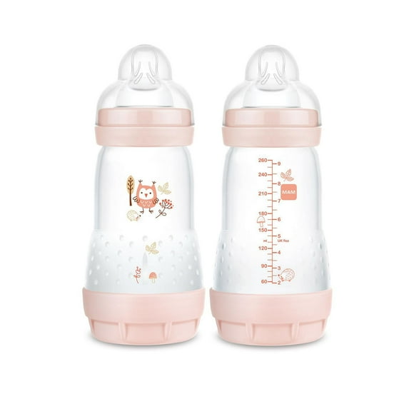 Biberon anti-coliques MAM Easy Start Matte de 266 ml (9 oz) (2 unités), produits essentiels pour bébé, biberons à débit moyen avec tétine en silicone