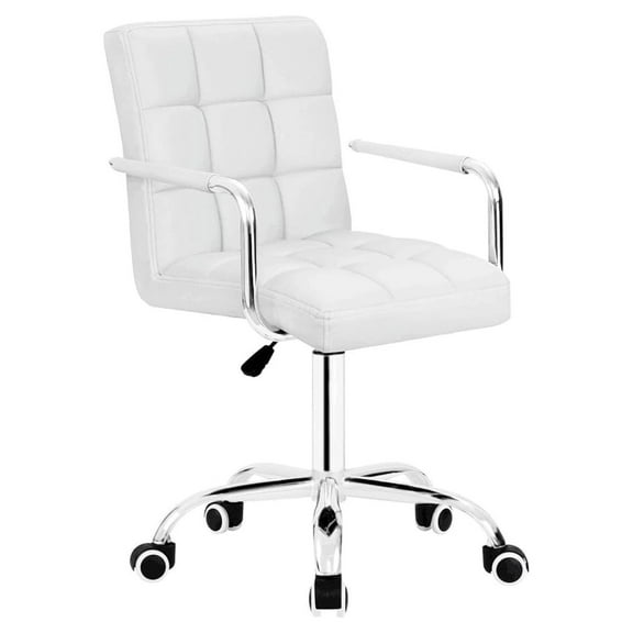 Desk Modern Office Chair with Wheels Vanity Chair PU Leather -Back Rolling Cute for Office, Teen, and Bedroom Desks (White)