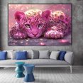 thumbnail image 3 of Mudket Framed Pink Leopard Cub Canvas Wall Art, Cute Trendy Pink Leopard Wall Art for Girls Bedroom, Animal Print Room Decor, Ready to Hang - 12"L x 8"W, 3 of 10