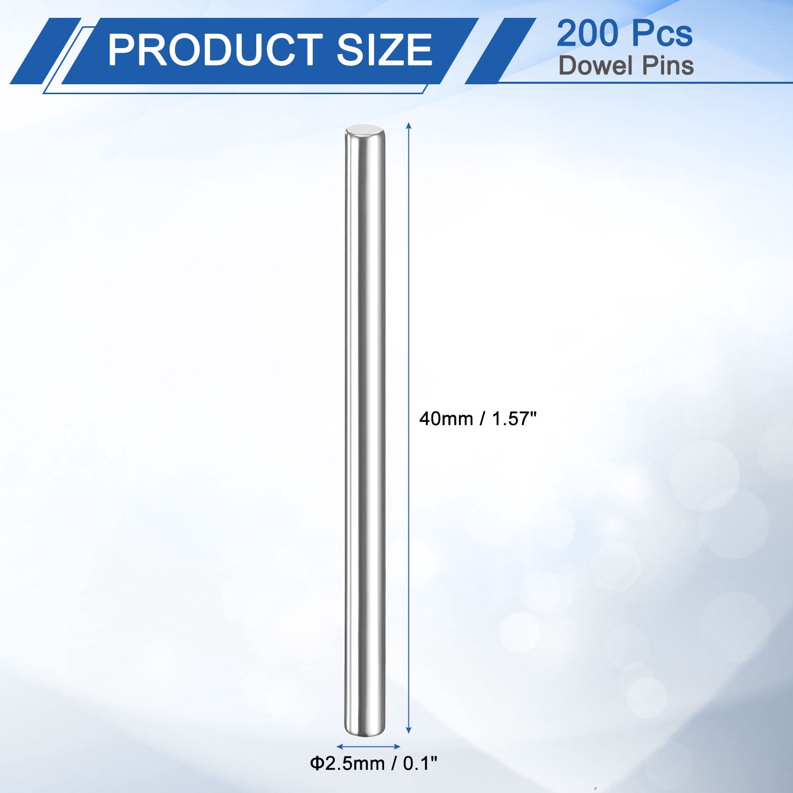 200Pack 2.5 x 40 mm Dowel Pins, 304 Stainless Steel Shelf Support Peg Pin, Silver