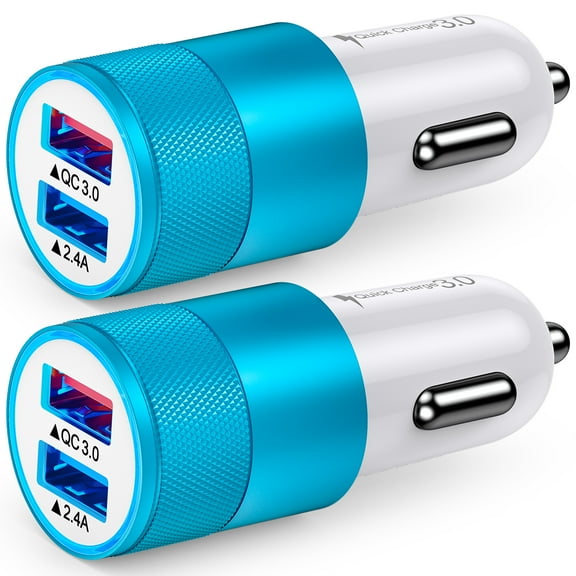 Car Charger,2PACK HopePow Type C Car Charger Adapter Fast Charging QC3.0 Quick Charge 2.4A Dual USB Car Charger Car Cigarette Lighter Adapter Socket Fast Car Charger,Blue