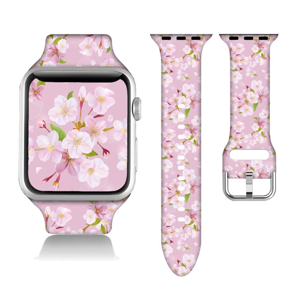 Compatible Con Apple Watch Pink Cherry Blossom 38/40/41/42/44/45 Mm Para Mujeres Y Hombres, Silicona Suave, Flores, Regalos Florales, Decoraciones, Pulsera De Repuesto Para Iwatch Series 9, 8, 7, 6, 5