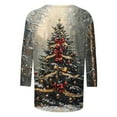thumbnail image 4 of Fashion Fall Saving LiMoi Women's Round Neck Christmas Tshirt Soft Three Quarter Sleeve Blouse with Festive Tree Print Tops Tees Shirts for Women My Items, 4 of 5