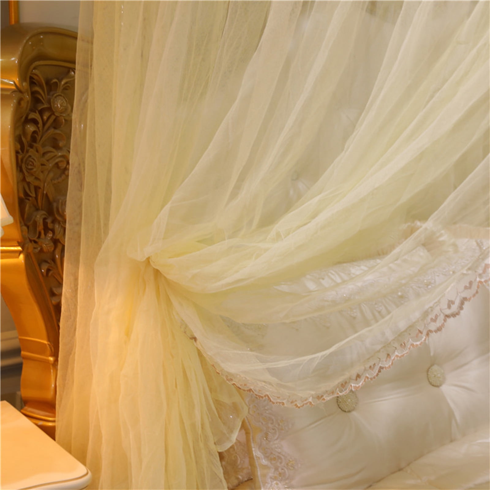 Luxury Bed Curtains Canopy, Ruffle Tassel 4 Corner Post Canopy Netting, Bed Canopy for Girls Kids Adult, Bedding Décor (47.24×78.74×78.74in)