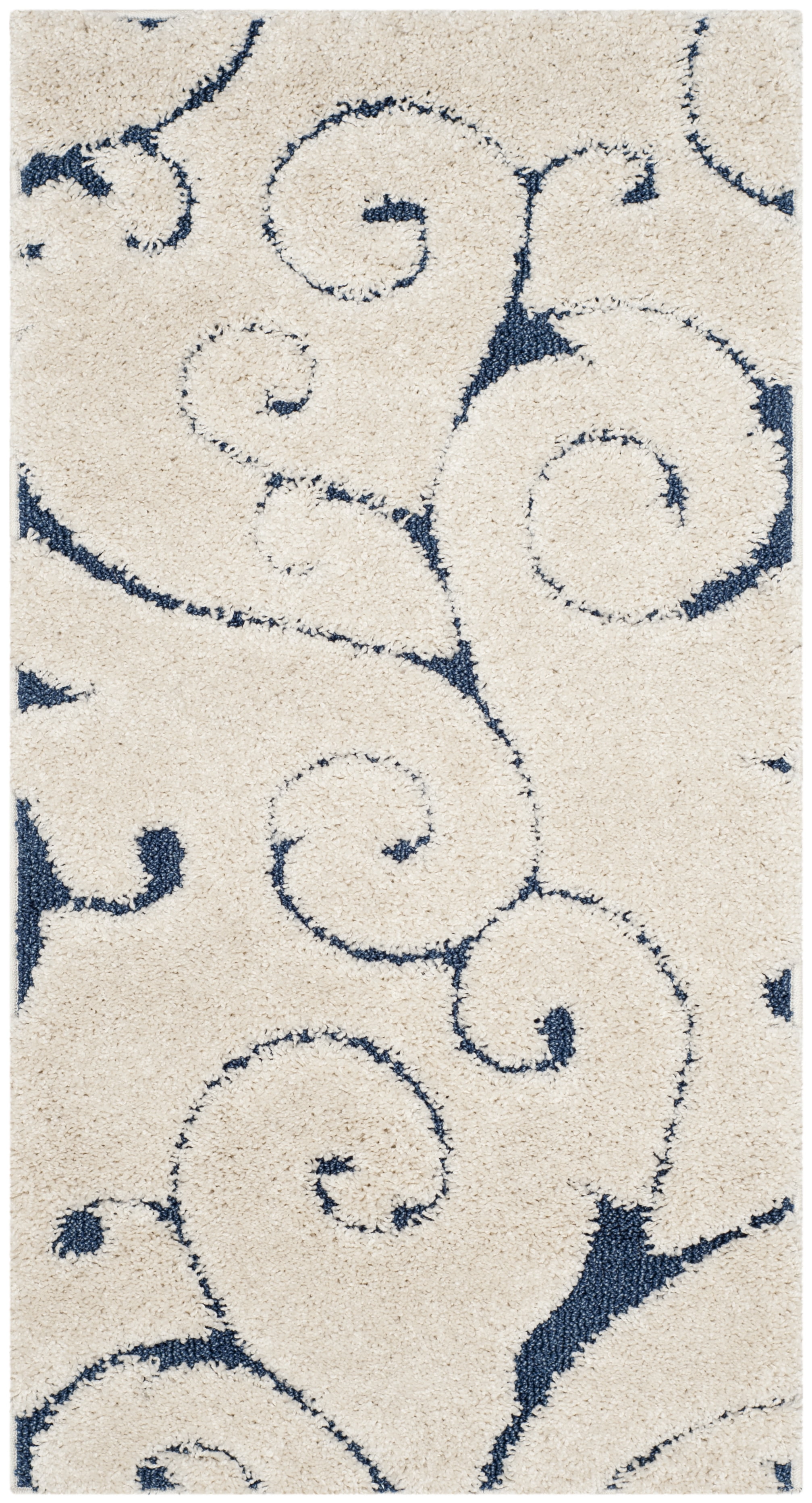 SAFAVIEH Florida Doug Floral Vines Geometric Shag Area Rug, Cream/Blue, 2'3" x 4' - Transitional Modern Design, Cream & Blue, Non-Shedding & Easy Cleaning, Ultra Plush Thick Pile, Ideal for Living Ro