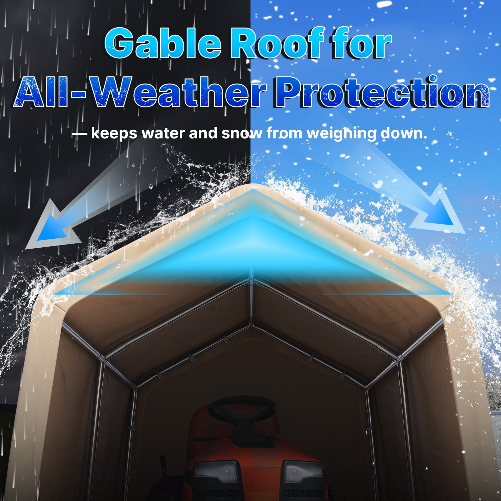 ADVANCE OUTDOOR 8x14 ft Carport Steel Metal Peak Roof Anti-Snow Portable Garage Shelter Storage Shed Carport, Beige