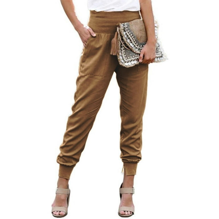 Politisk vagt Kommunisme HOMBOM Chinos Pants Women,Summer Fashion High Waist Trousers Slit Pocket  Solid Color Length Pants Khaki S - Walmart.com