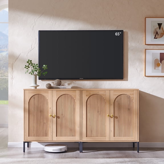 SinCiDo Modern TV Stand for TVs up to 65", Wood Entertainment Center w/Adjustable Shelves, 61.75"W Media Console Cabinet for Living Room