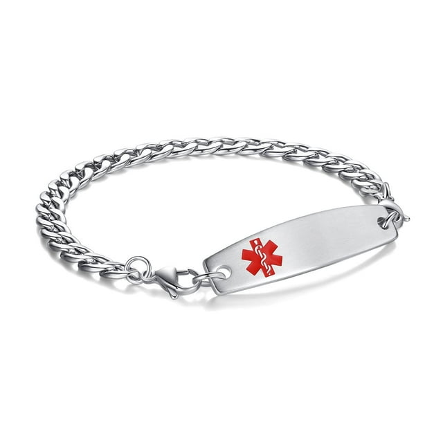 mnmhope bracelets d'Alerte Médicale Réglables 7.5 Pouces-9 Pouces pour Femmes/hommes bracelets Médicaux Interchangeables en Acier Inoxydable (avec Chaîne à Boucle Gravée Personnalisée)