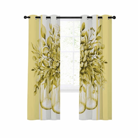 Eucalyptus Yellow Blackout Curtains 54 Inches Long for Bedroom, Stripes Bottle Flower Cactus Plant Thermal Insulated Room Darkening Black Out Window Curtain Panels Grommet Drapes for Living Room