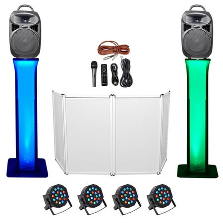 DJ Package w/Dual 8 Bluetooth Speakers+Mic+Tripod+Totem Stands+Facade+Pars