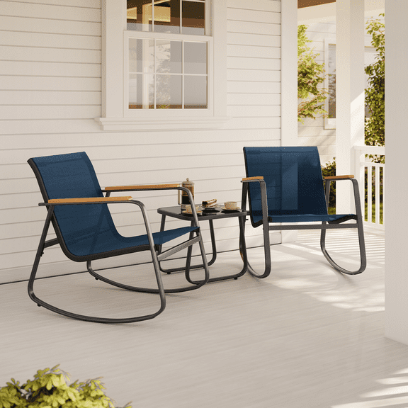 Asofer 3 Pieces Patio Chairs,Outdoor Bistro Set,Patio Furniture with 2 Outdoor Rocking Chairs and 1 Glass Coffee Table for Poolside,Porch,Balcony
