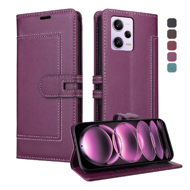 Premium Wallet Case for Xiaomi Redmi Note 12 Pro Plus 5G with Card Slots & Kickstand, Flip Cover Purple