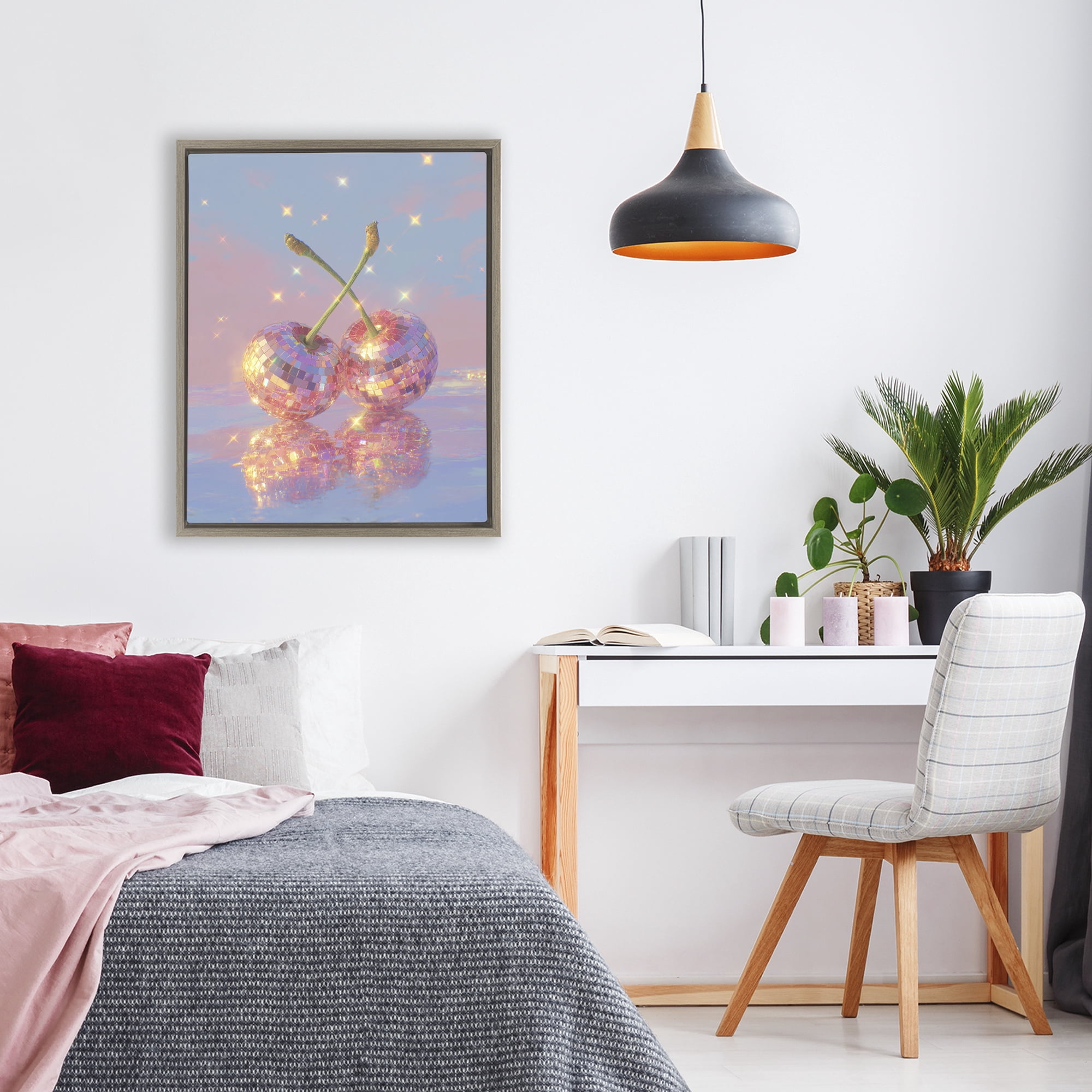 Disco Cherry Reflection Brown Framed Floater Canvas Wall Art, design by Ziwei Li