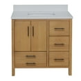 thumbnail image 3 of California 36" Bathroom Vanity with Walnut Veneer Cabinet and Matte White Top, 3 of 7