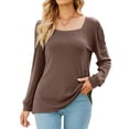 thumbnail image 1 of Camiseta de manga larga abullonada con cuello ancho para primavera y otoño, talla M Top de punto holgado marrón otoñal, 1 of 8