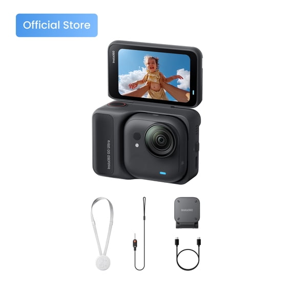 Insta360 GO Ultra Standard Bundle Midnight Black - Tiny Hands-Free 4K Cam, Lightweight & Portable, Low Light Excellence, Mount Anywhere, FlowState Stabilization, 200 Min Battery Life