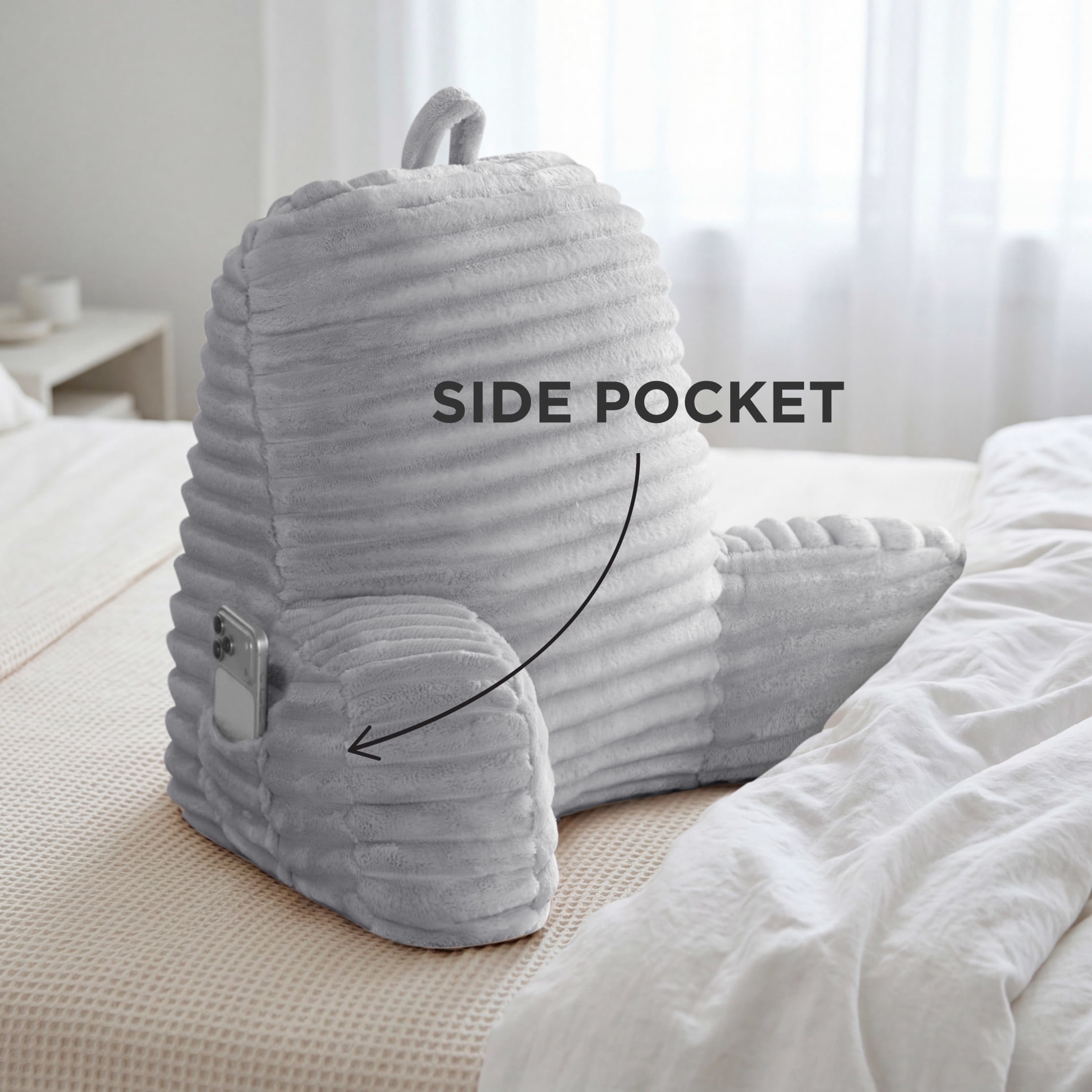 The Sheet Lab Ribbed Plush Backrest Pillow, Gray, 29" x 24.5" x 10.5"