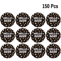 150 PCS Happy New Year Stickers Seals Gold Labels 1.96" Large Round Gold Foil Stickers Stamping on Black for New Year Cards Gift Envelopes Boxes