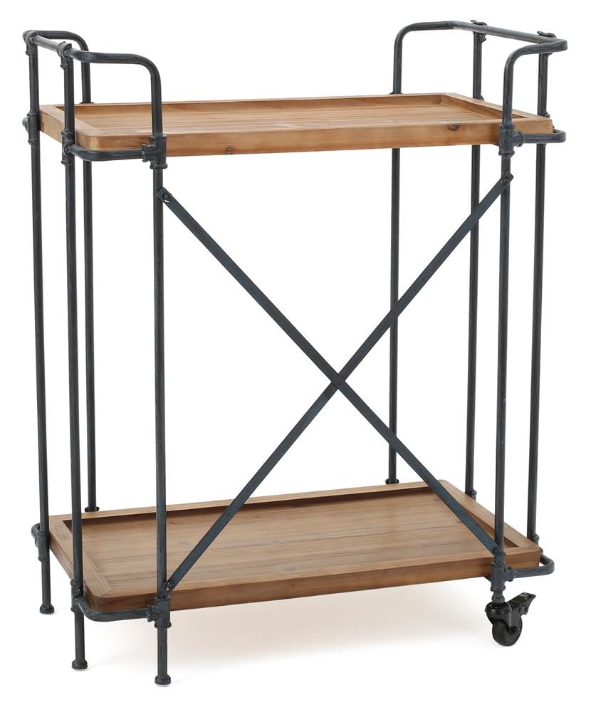 Eden Firwood and Iron Bar Cart - Antique Finish - Christopher Knight Home: Weather-Resistant, 2 Shelves