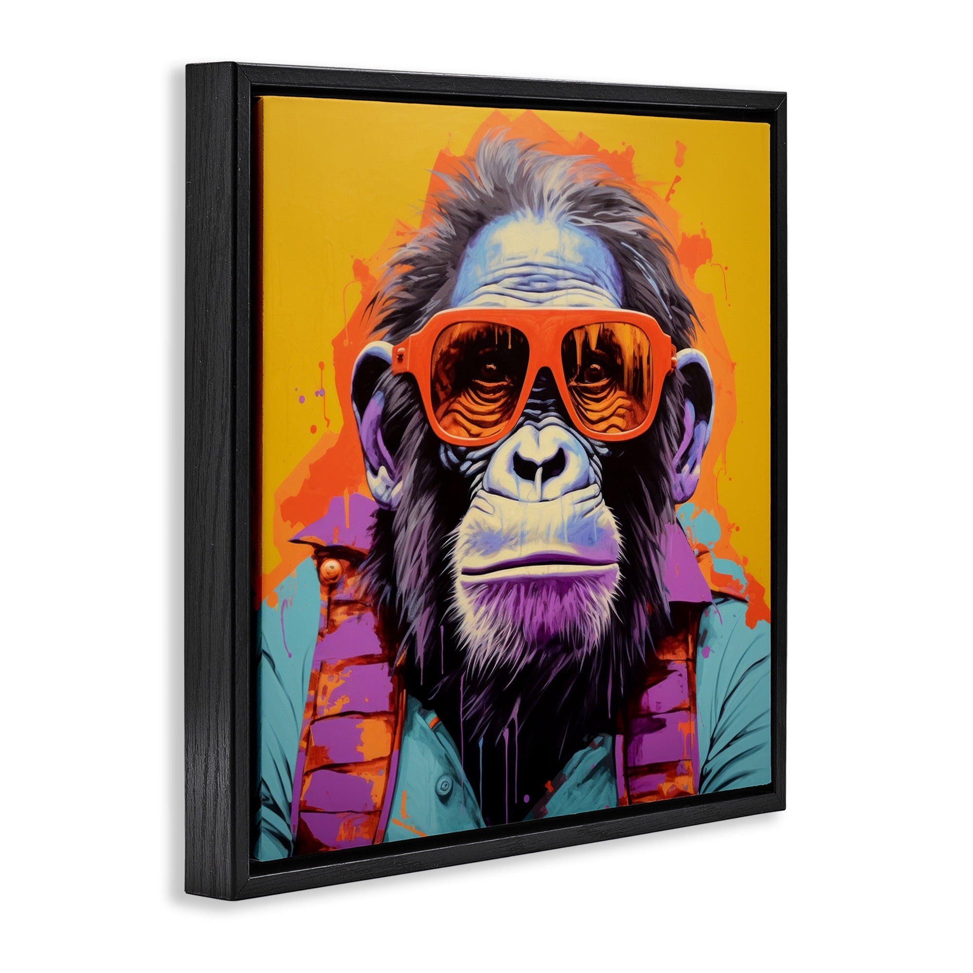 Stupell Industries Pop Style Gorilla Animals & Insects Painting Black Floater Framed Canvas Art Print Wall Art, 18 x 18