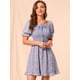 thumbnail image 3 of Vestido de mujer con volantes y volantes en la espalda con escote corazón fruncido y manga abullonada Púrpura M, 3 of 6