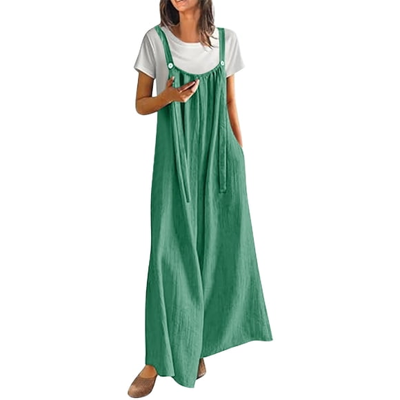 ManxiVoo Combinaison Pantalon Grand Bohème à Fleurs pour Femme, Décontractée, Plissée, avec Poches, Combishort d'Été Confortable, Taille g, Vert