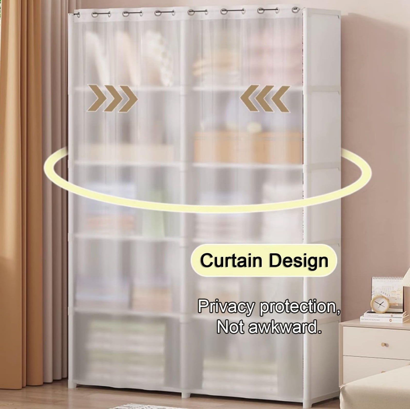 5 Tier Freestanding Bookcase with Curtain, 10 Grid Open Bookshelf Storage Organizer, Tall Display Shelf for Bedroom Living Room Office, White