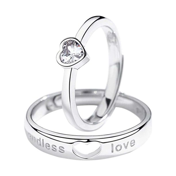 Anillo de compromiso a juego con corazón, cómodo y pulido para parejas, anillos de compromiso para él, conjuntos de anillos de boda