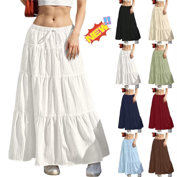 Taqqpue Women Maxi Skirt, Solid Color High Waist A Line Skirts with Pockets, Summer Casual Vacation Flowy Long Skirt for Women