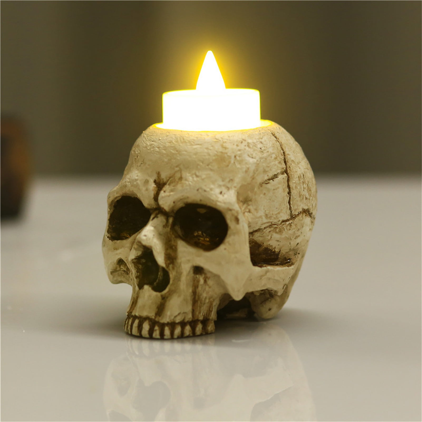 SKULL Tealight CANDLE HOLDER | Realistic Black Resin Skull w/ Roses |Gothic  Gift