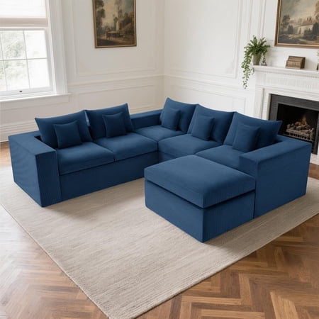 AHB 96" U-Shaped Modular Sectional Sofa, 5-Seat Cloud Couch with Deep Seat & Ottoman, Comfy Memory Foam Corduroy Floor Sofa, Boneless Modular Couch for Living Room Bedroom Family Room