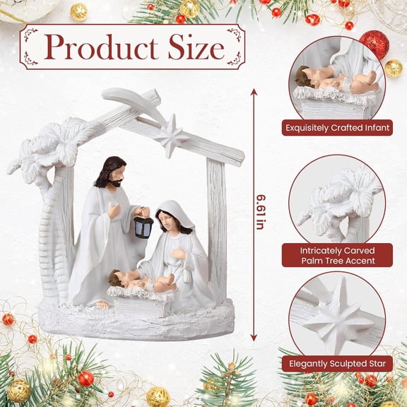 SHILIU-Nativity Set for Christmas Indoor Nativity Scene Decoration, Sculpted Hand Painted Nativity Figurines Scene with Manger, Nativity Figures Sets for Indoor Tabletop Decorations, White