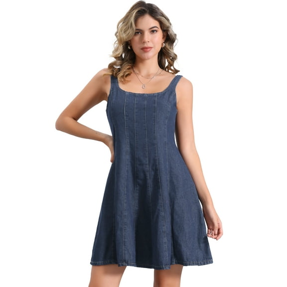 DARING DIVA Stylish Denim Casual Tank Square Neck Mini Dress XS Dark Blue