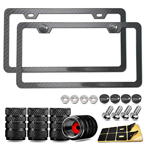 Silicone License Plate Frames Stainless Steel Screws for US Vehicles 2Pcs 4 Holes Black License Plate Covers Front/Rear Tag Holder Rust-Proof Rattle-Proof Weather-Proof with Black Screw Caps