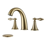 HOMELODY 2 Handle 8 Inch 3 Hole Brass Bathroom Faucet, Widespread Brushed Gold Bathroom Sink Faucet with Pop Up Drain Assembly and Water Supply Lines