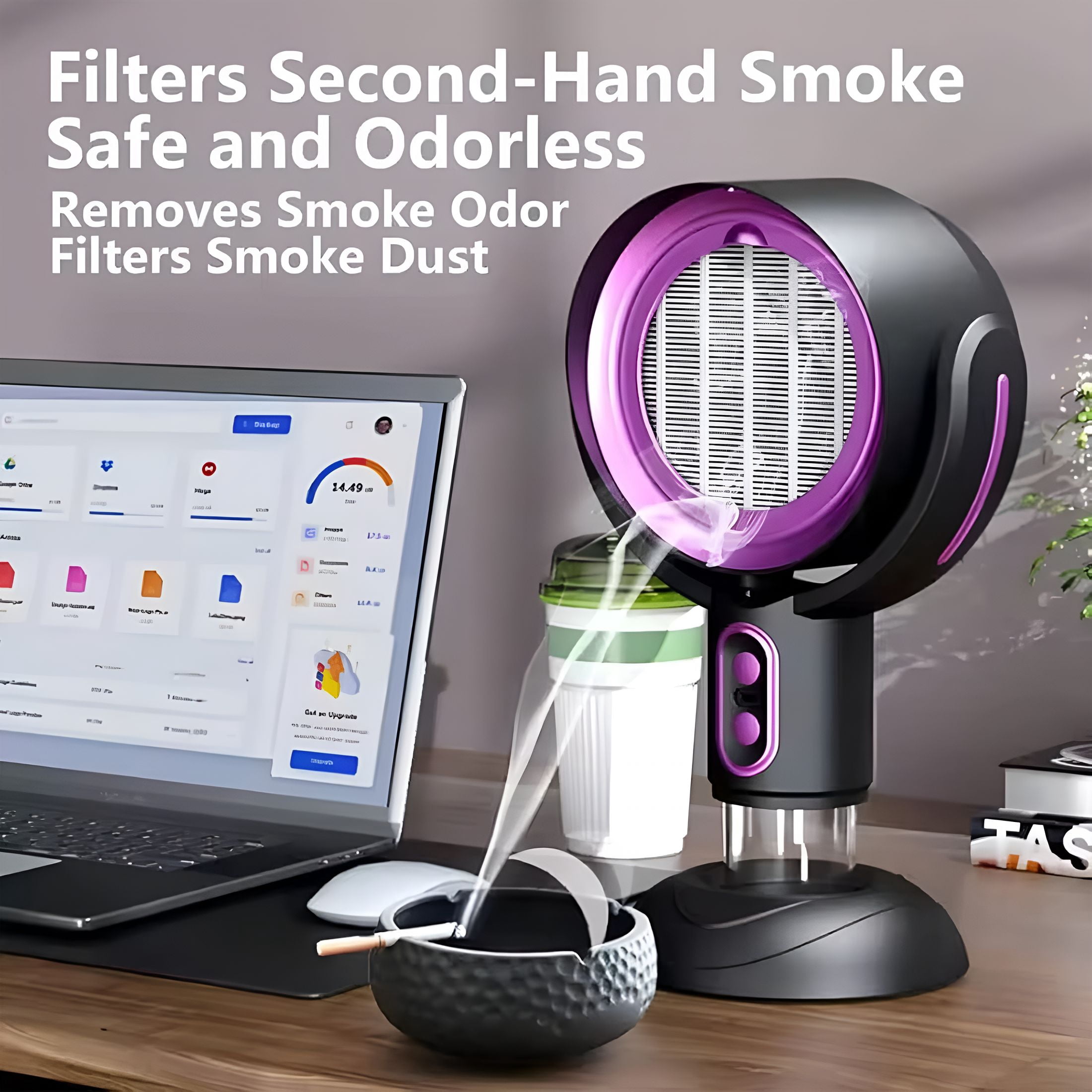HIBIBUD Smoke Fan for Smoking Indoors,Desktop Smoke Purifier Fan,Portable Rechargeable Adjustable Angle Smoke Trap,Mini Air Purifier with Removable Washable Filter for Indoor Smoking,Cooking,Office