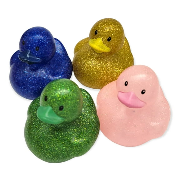 Barrel Of 20 Colorful Glitter Rubber Duckies (In A Clear Display Case) 2. Rubber Bath Tub Ducks With A Tag. Yellow, Pink, Blue And Green