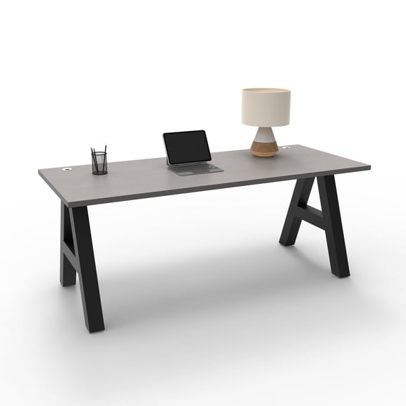 Serenity A-Frame Writing Office Desk for Home  and Office, 72"x30" with Grey Pattern Desk Top, Black Frame